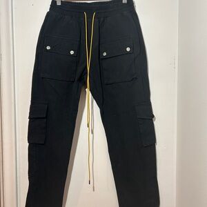 Rhude Black Cargo Pants with Yellow Accents